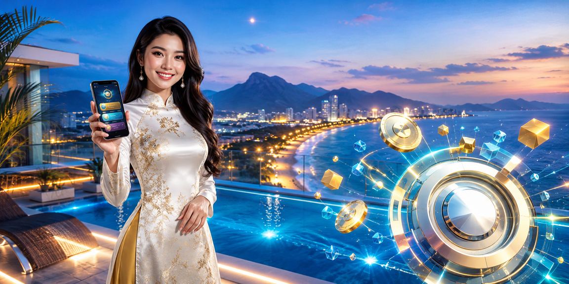 Người phụ nữ mặc áo dài tại Quy Nhơn đang trải nghiệm ứng dụng casino trên điện thoại